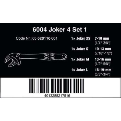 Sada otevřených samonastavovacích klíčů 6004 Joker 4 Set 1, 7-19 mm, 1/4-3/4", 4ks - Wera