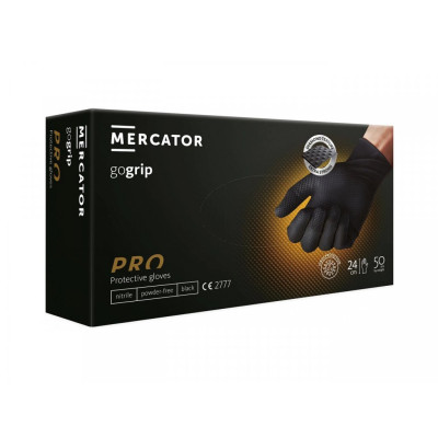 Nepudrované nitrilové rukavice MERCATOR gogrip (black), velikost XL, balení 50 ks