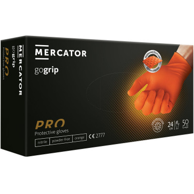 Nitrilové rukavice, extra pevné, odolné chemikáliím, velikost M, oranžové, 50 ks