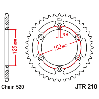 Řetězová rozeta JT JTR 210-45 45 zubů, 520