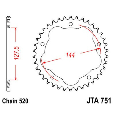 Hliníková řetězová rozeta JT JTA 751-36 36 zubů, 520