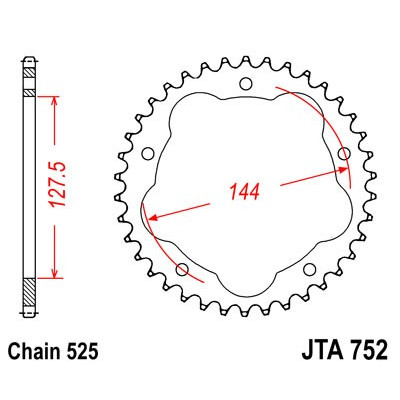 Hliníková řetězová rozeta JT JTA 752-39 39 zubů, 525