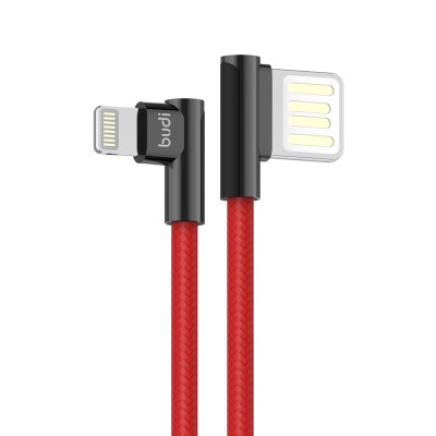 M-Style nabíjecí datový kabel s natočenými konektory USB-A a Lightning 1m červený