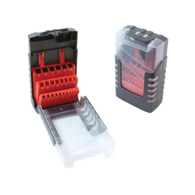 Kazeta na vrtáky, 25dílná, 1,0-13,0 x 0,5 mm, plastová, červeno-černá