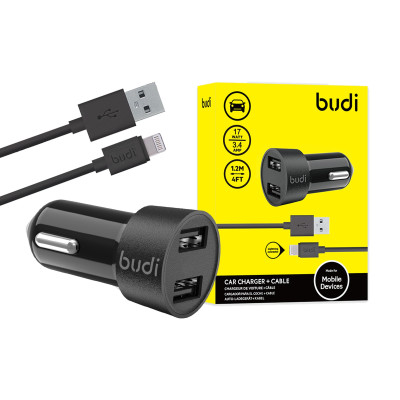 M-Style nabíječka do auta 2x USB 17W 3.4A 5V s kabelem Lightning 1,2m pro iPhone