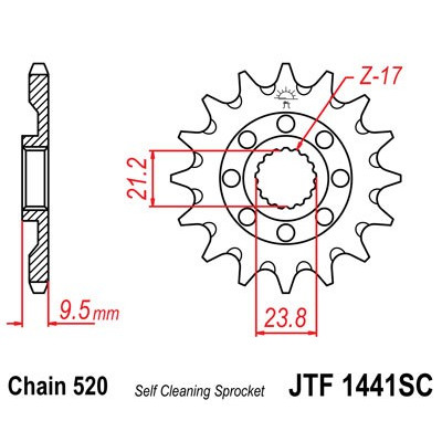 Řetězové kolečko JT JTF 1441-14SC 14 zubů, 520 Samočistící, Nízká hmotnost