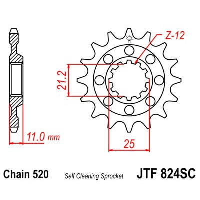 Řetězové kolečko JT JTF 824-14SC 14 zubů, 520 Samočistící, Nízká hmotnost