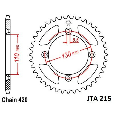 Hliníková řetězová rozeta JT JTA 215-56 56 zubů, 420
