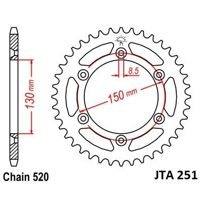 Hliníková řetězová rozeta JT JTA 251-51 51 zubů, 520