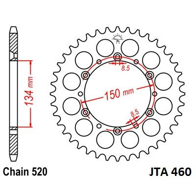 Hliníková řetězová rozeta JT JTA 460-46 46 zubů, 520