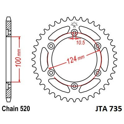 Hliníková řetězová rozeta JT JTA 735-37 37 zubů, 520