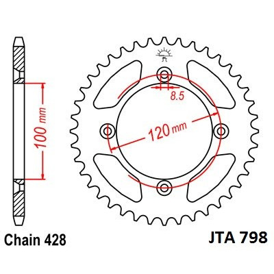 Hliníková řetězová rozeta JT JTA 798-48 48 zubů, 428