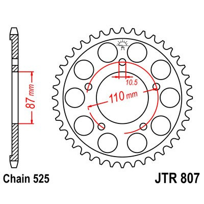 Hliníková řetězová rozeta JT JTA 807-44 44 zubů, 525