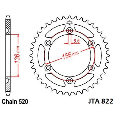 Hliníková řetězová rozeta JT JTA 822-44 44 zubů, 520