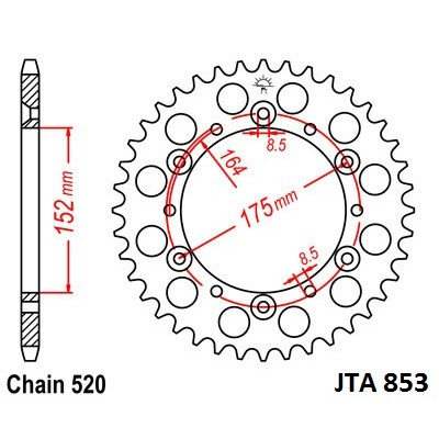 Hliníková řetězová rozeta JT JTA 853-49 49 zubů, 520