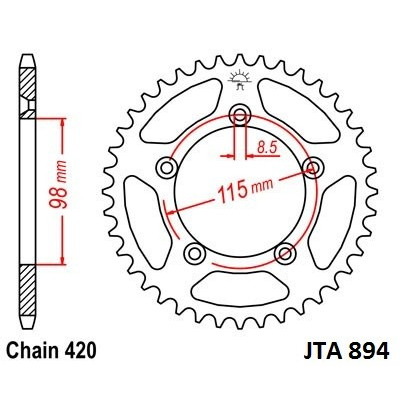 Hliníková řetězová rozeta JT JTA 894-50 50 zubů, 420