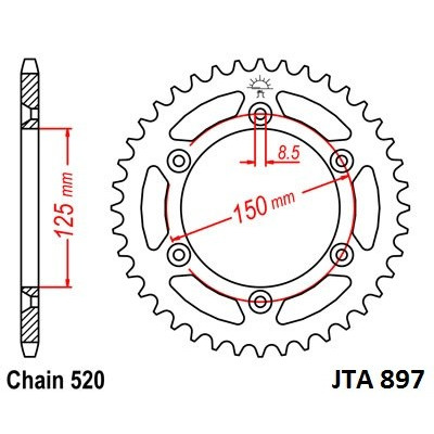Hliníková řetězová rozeta JT JTA 897-47 47 zubů, 520