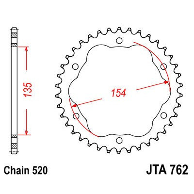 Hliníková řetězová rozeta JT JTA 762-38 38 zubů, 520