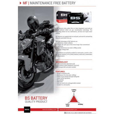 Bezúdržbová motocyklová baterie - max. 20° náklon BS-BATTERY BTZ12S-BS (YTZ12S-BS)