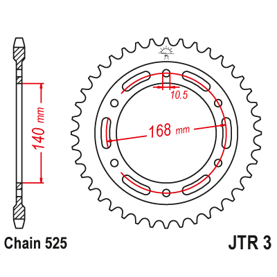 Řetězová rozeta JT JTR 3-47 47 zubů, 525