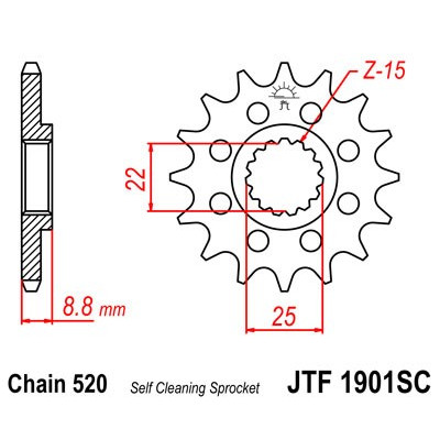 Řetězové kolečko JT JTF 1901-16SC 16 zubů, 520 Samočistící, Nízká hmotnost
