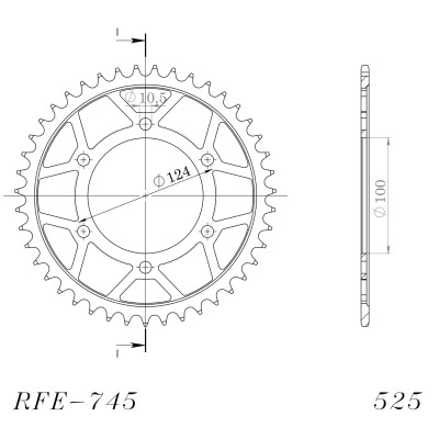 Řetězová rozeta SUPERSPROX RFE-745:43-BLK černý 43 zubů, 525