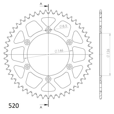 Hliníková řetězová rozeta SUPERSPROX RAL-808:53-BLK černý 53 zubů, 520