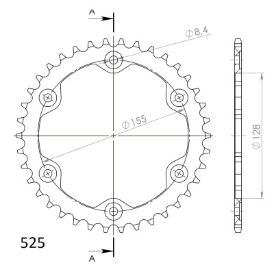Hliníková řetězová rozeta SUPERSPROX RAL-613:38-ORG oranžová 38 zubů, 525