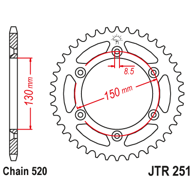 Řetězová rozeta JT JTR 251-48SC 48 zubů, 520 Samočistící, Nízká hmotnost