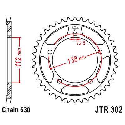 Řetězová rozeta JT JTR 302-43ZBK 43 zubů, 530 Černý zinek