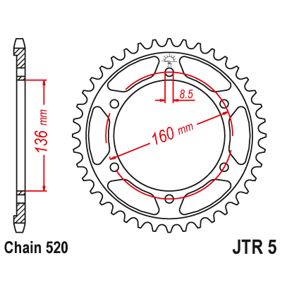 Řetězová rozeta JT JTR 5-47ZBK 47 zubů, 520 Černý zinek