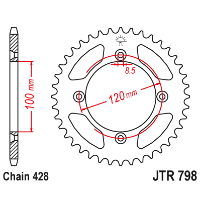Řetězová rozeta JT JTR 798-48ZBK 48 zubů, 428 Černý zinek