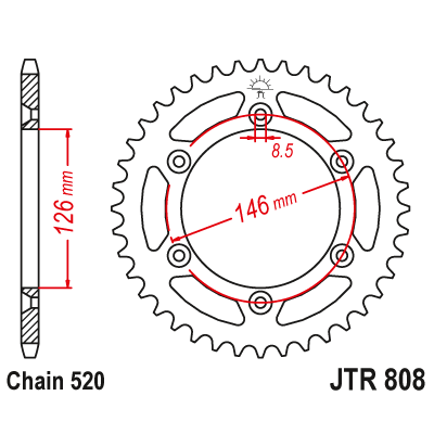 Řetězová rozeta JT JTR 808-51SC 51 zubů, 520 Samočistící, Nízká hmotnost