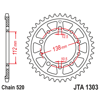 Hliníková řetězová rozeta JT JTA 1303-41BLK 41 zubů, 520 černá