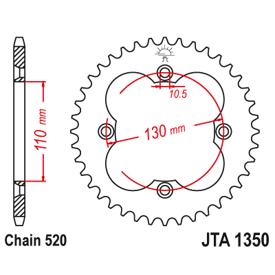 Hliníková řetězová rozeta JT JTA 1350-38BLK 38 zubů, 520 černá