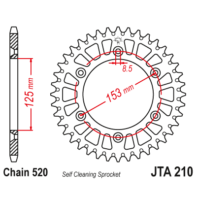 Hliníková řetězová rozeta JT JTA 210-44BLK 44 zubů, 520 černá
