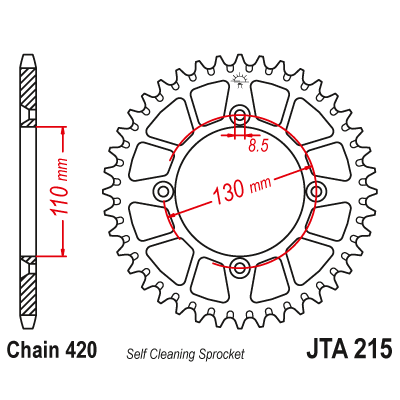 Hliníková řetězová rozeta JT JTA 215-50BLK 50 zubů, 420 černá