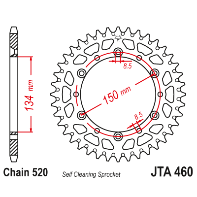 Hliníková řetězová rozeta JT JTA 460-49BLK 49 zubů, 520 černá