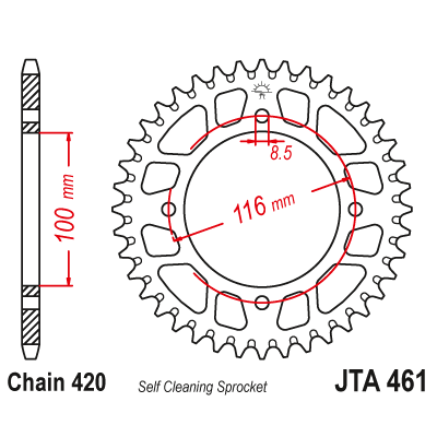 Hliníková řetězová rozeta JT JTA 461-50BLK 50 zubů, 420 černá