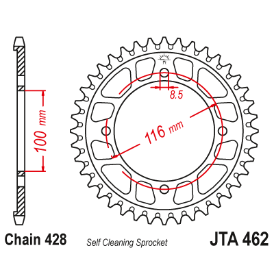 Hliníková řetězová rozeta JT JTA 462-51BLK 51 zubů, 428 černá