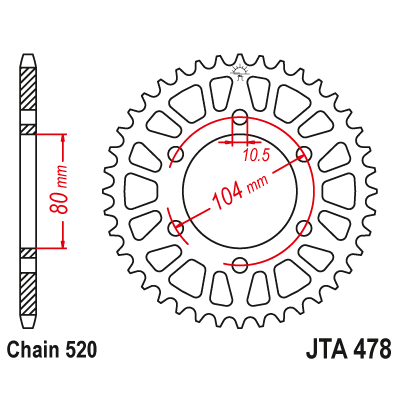 Hliníková řetězová rozeta JT JTA 478-42BLK 42 zubů, 520 černá