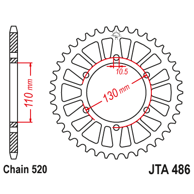 Hliníková řetězová rozeta JT JTA 486-43BLK 43 zubů, 520 černá