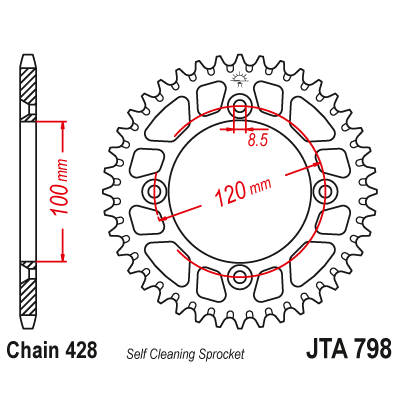Hliníková řetězová rozeta JT JTA 798-47BLK 47 zubů, 428 černá