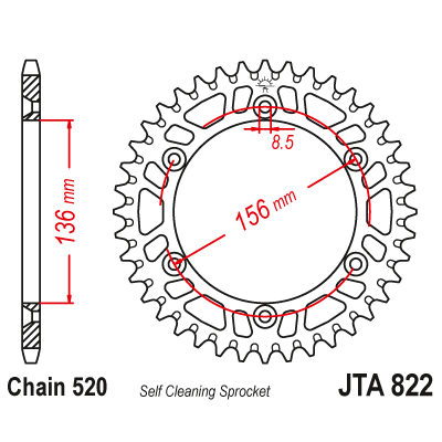 Hliníková řetězová rozeta JT JTA 822-44BLK 44 zubů, 520 černá