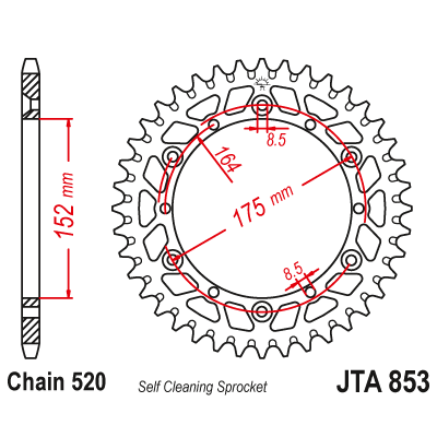 Hliníková řetězová rozeta JT JTA 853-40BLK 40 zubů, 520 černá