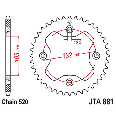 Hliníková řetězová rozeta JT JTA 881-38ORG 38 zubů, 520 oranžová