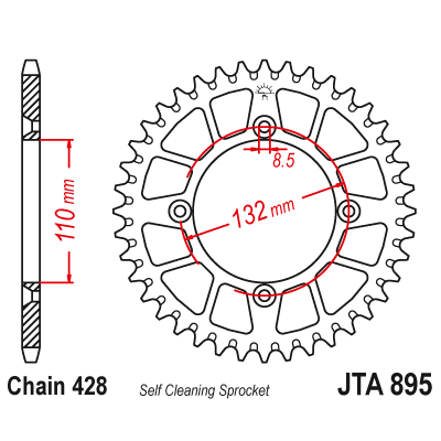 Hliníková řetězová rozeta JT JTA 895-46BLK 46 zubů, 428 černá