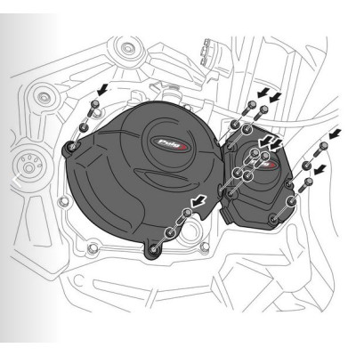 Engine protective covers PUIG 20625N černý zahrnuje pravý, levý kryt a kryt alternátoru