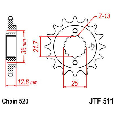 Řetězové kolečko JT JTF 511-15RB 15 zubů, 520 pogumované