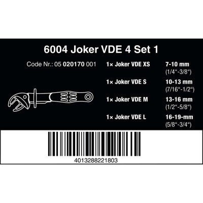 Sada otevřených samonastavovacích klíčů Joker 6004 VDE, 7-19 mm, 4 ks - Wera 020170